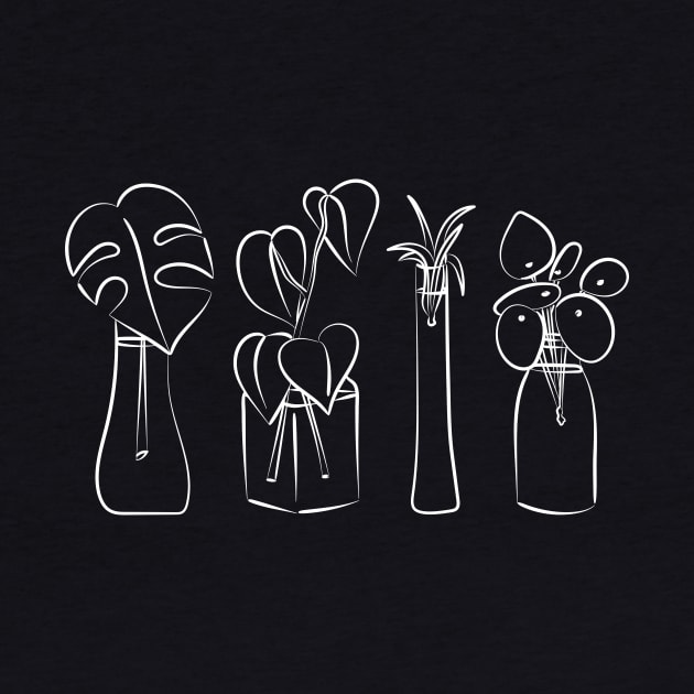 Plants in water bottles, white hand drawn illustration art by sziszigraphics